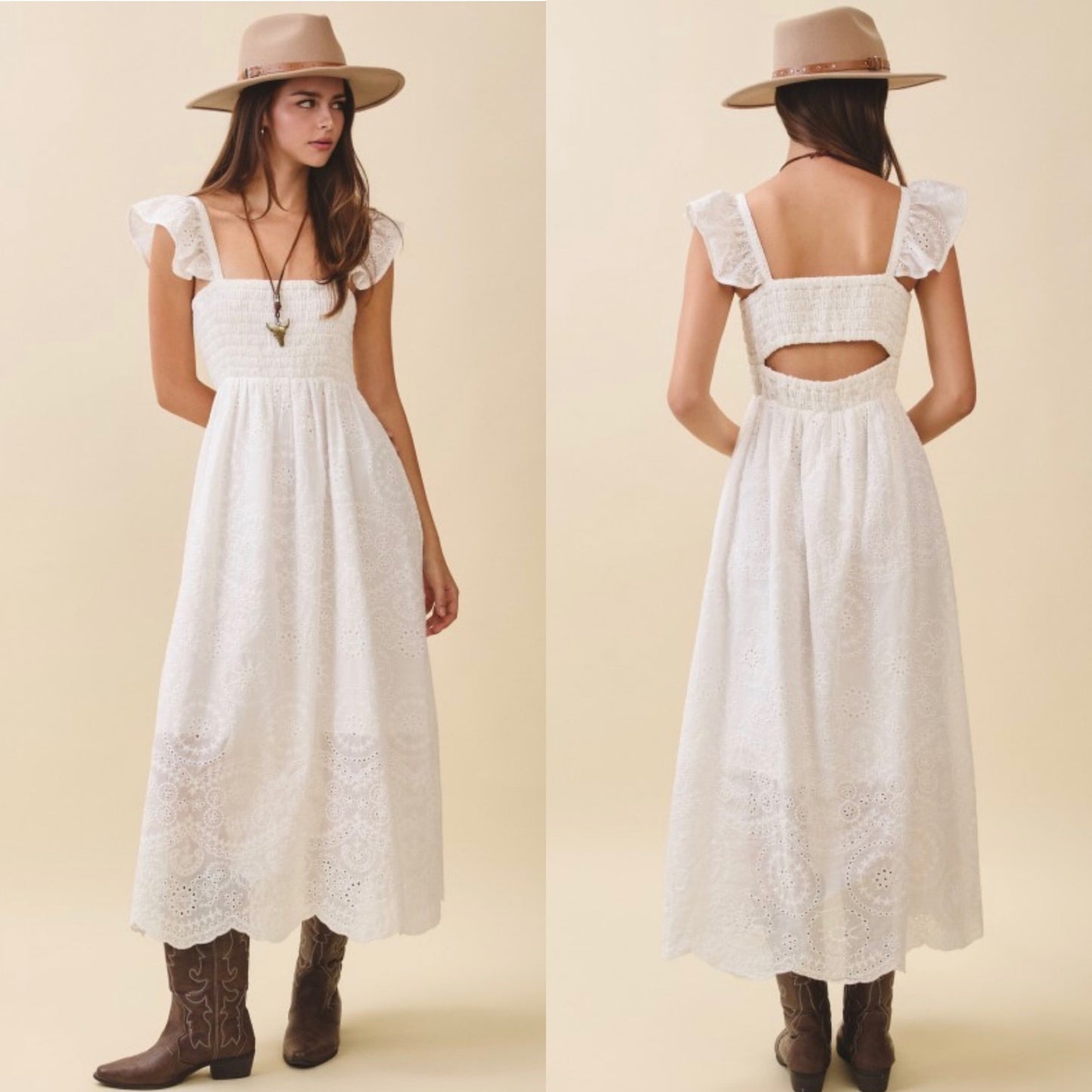 Embroidered cut out dress (White)