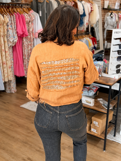 Linen Blend Sequin Top