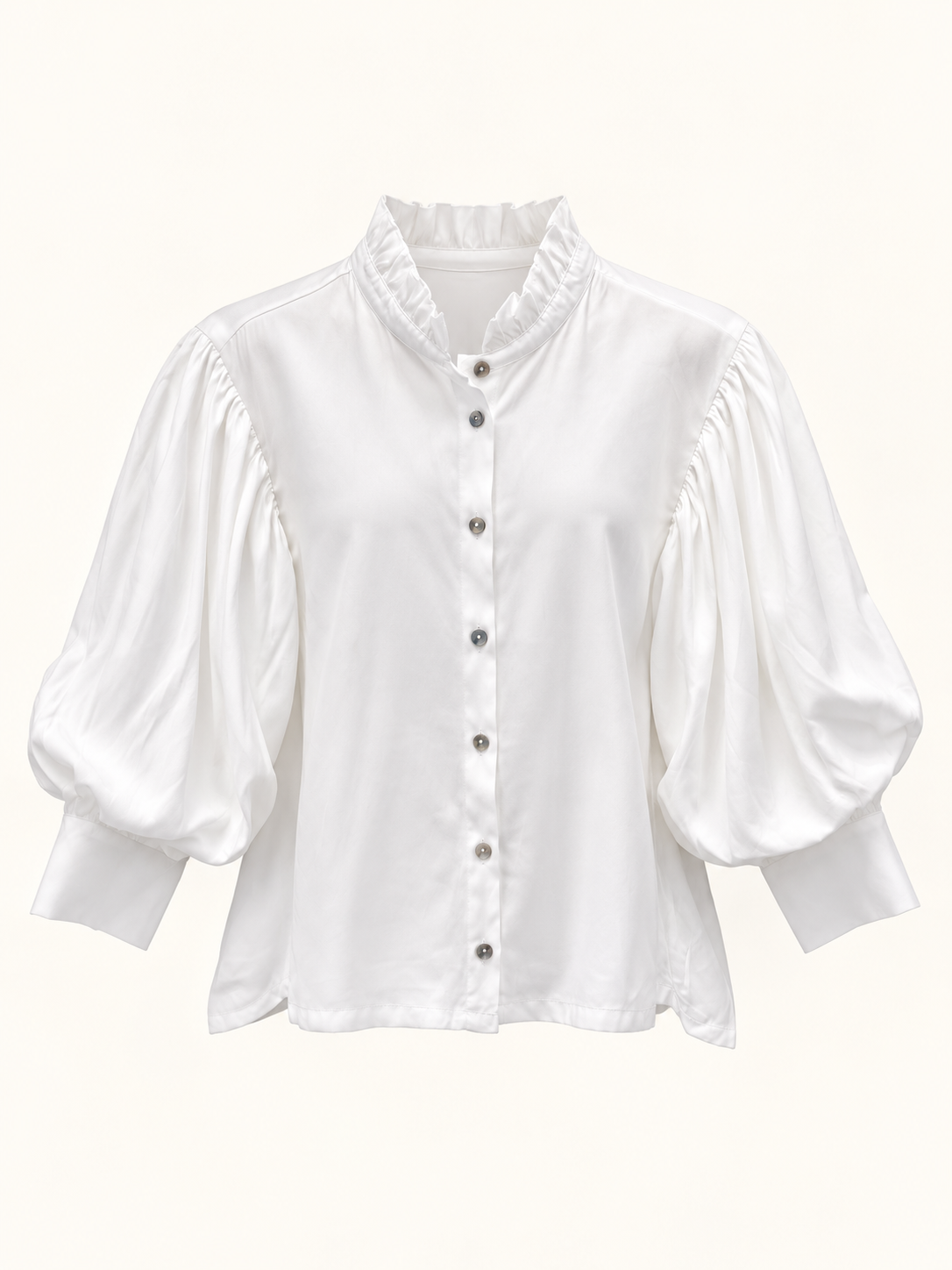 Ruffle Neck Puff Sleeve Button Down Top
