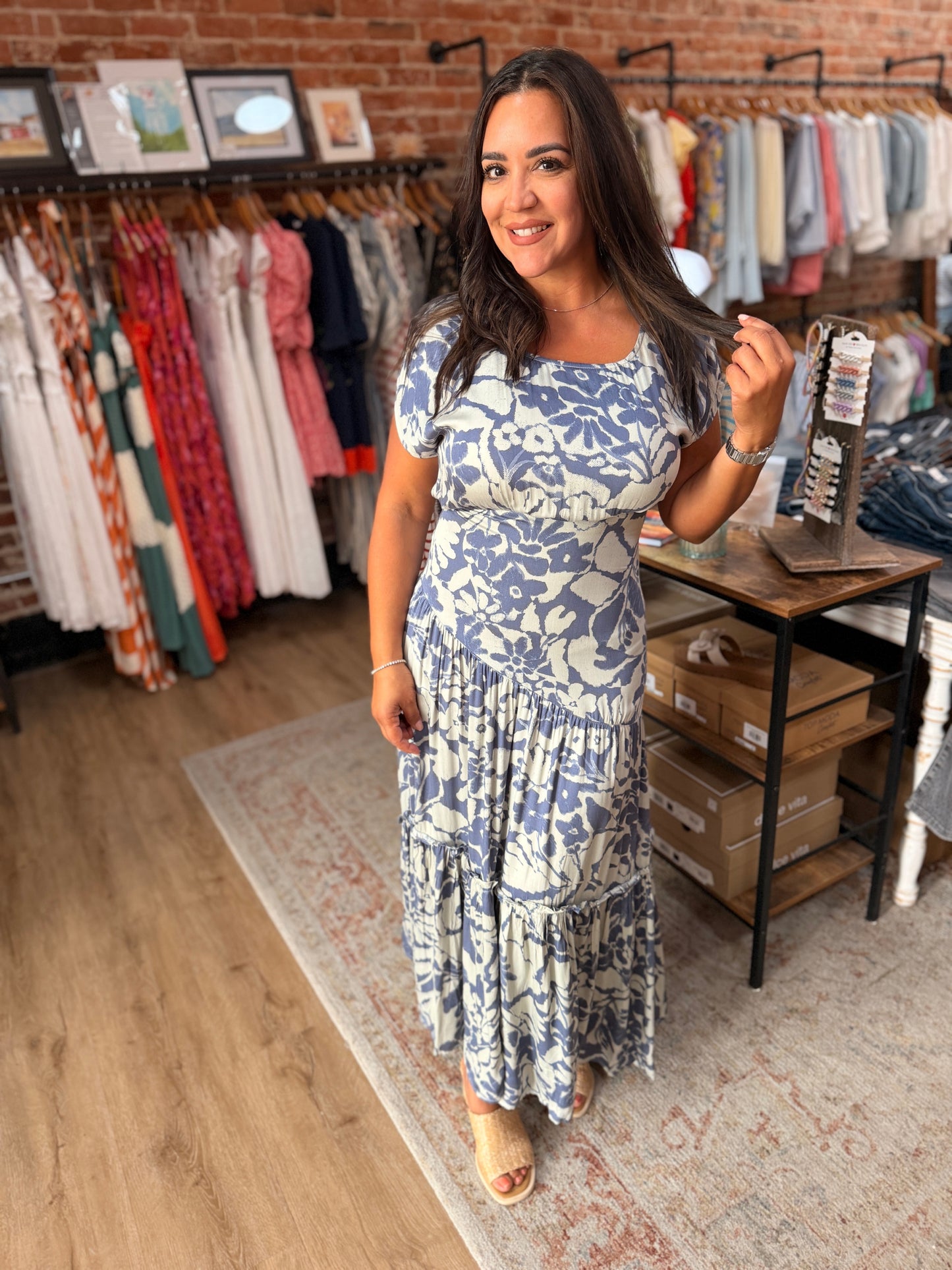 Woven Rayon Floral Print Short Sleeve Maxi