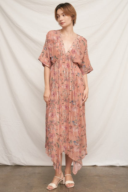 Floral Print V-Neck Midi