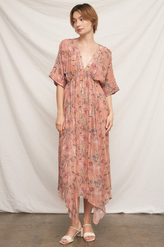 Floral Print V-Neck Midi