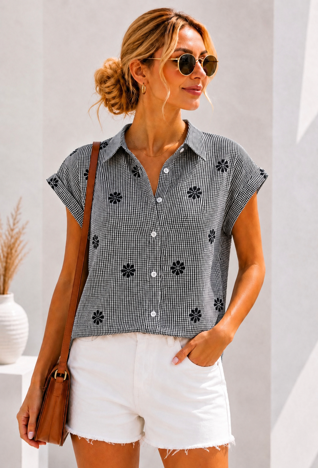 Café Noir Gingham Blouse