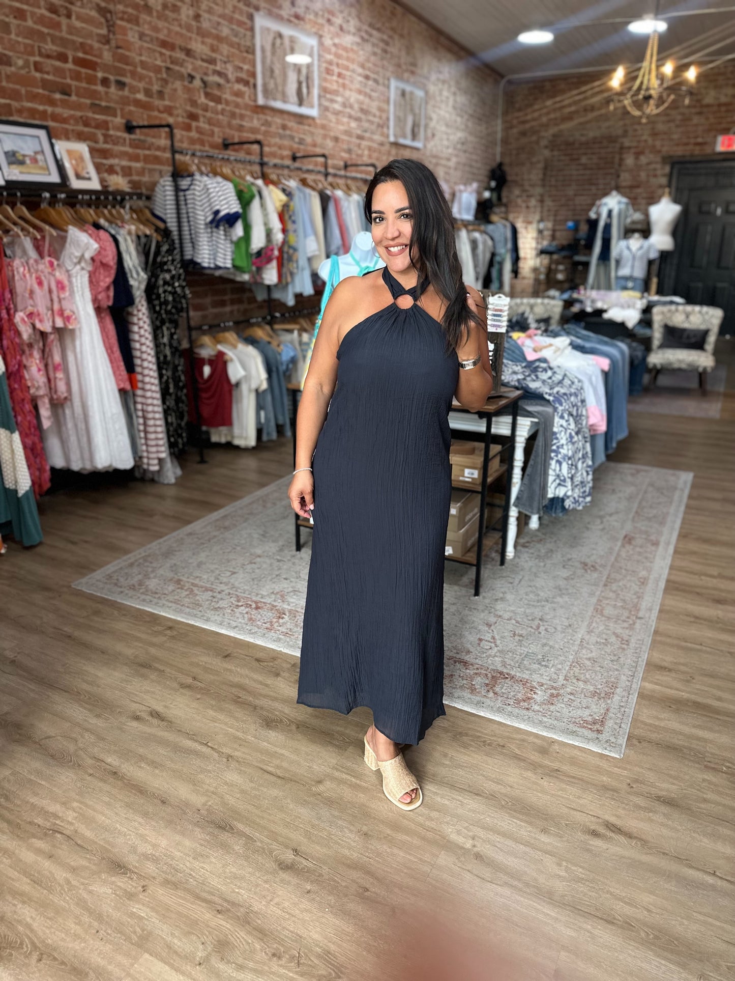 Halter O-Ring Detail Maxi Dress