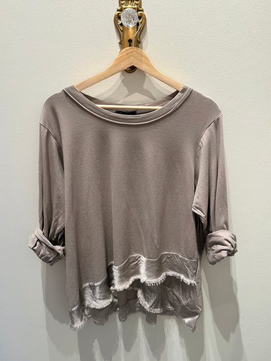 Raw Edge Fringe Hem Top-O/S