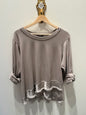 Raw Edge Fringe Hem Top-O/S
