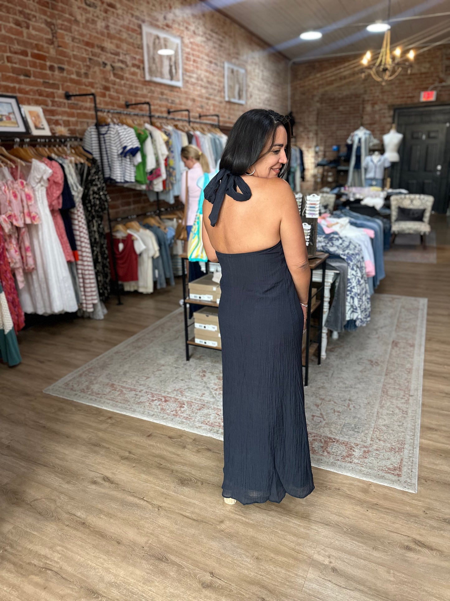 Halter O-Ring Detail Maxi Dress