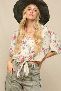 Cropped in Floral Tie Front Top