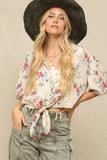 Cropped in Floral Tie Front Top