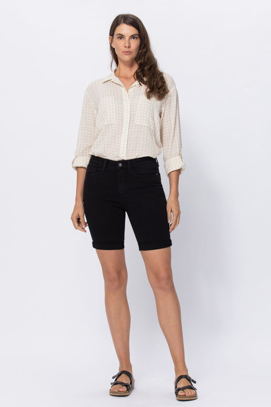 JB Hi-rise Black Cuffed Bermuda Shorts