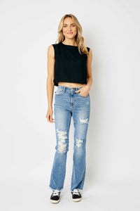 JB High Waisted Destroyed Fray Hem Bootcut