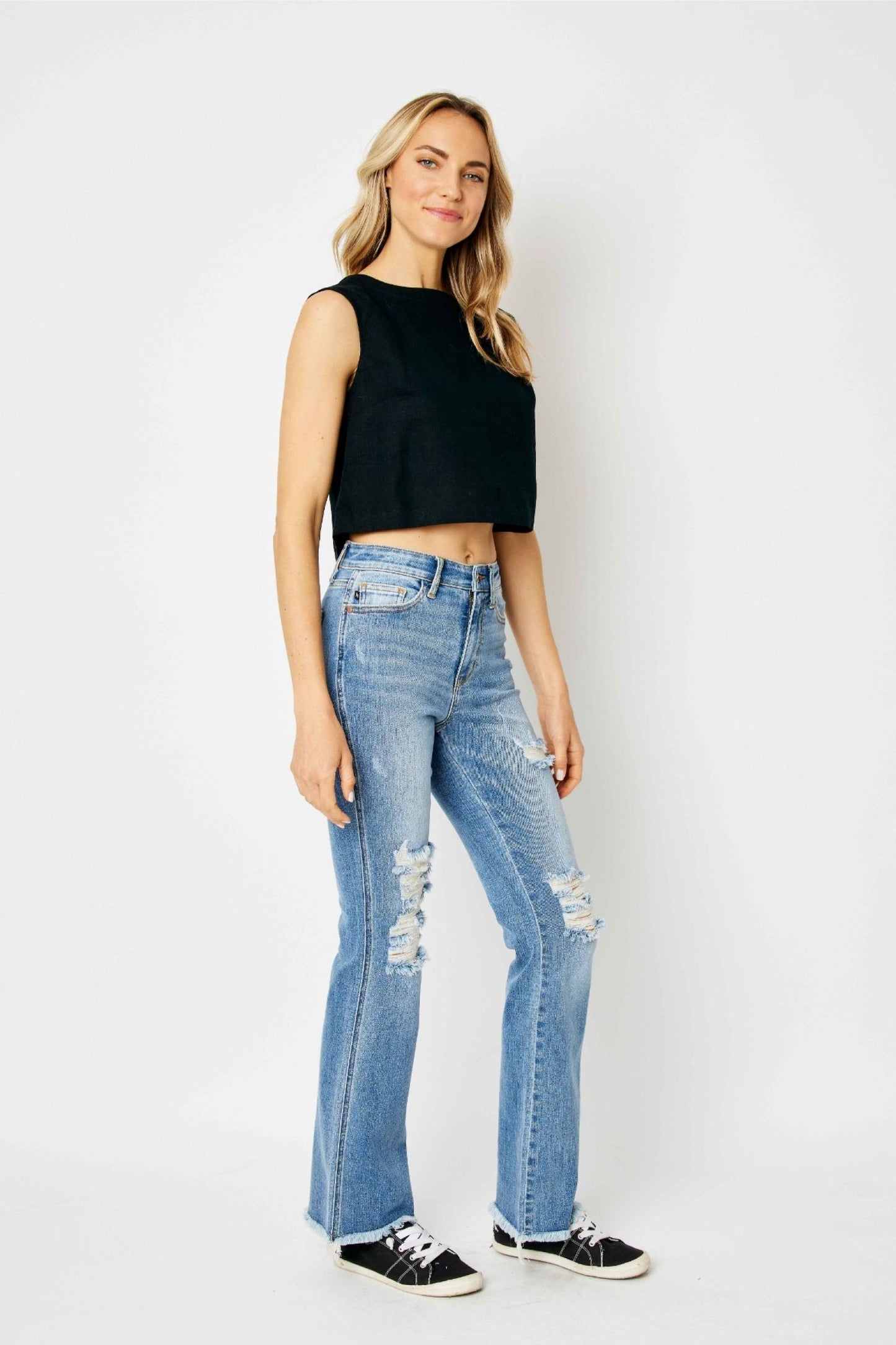 JB High Waisted Destroyed Fray Hem Bootcut