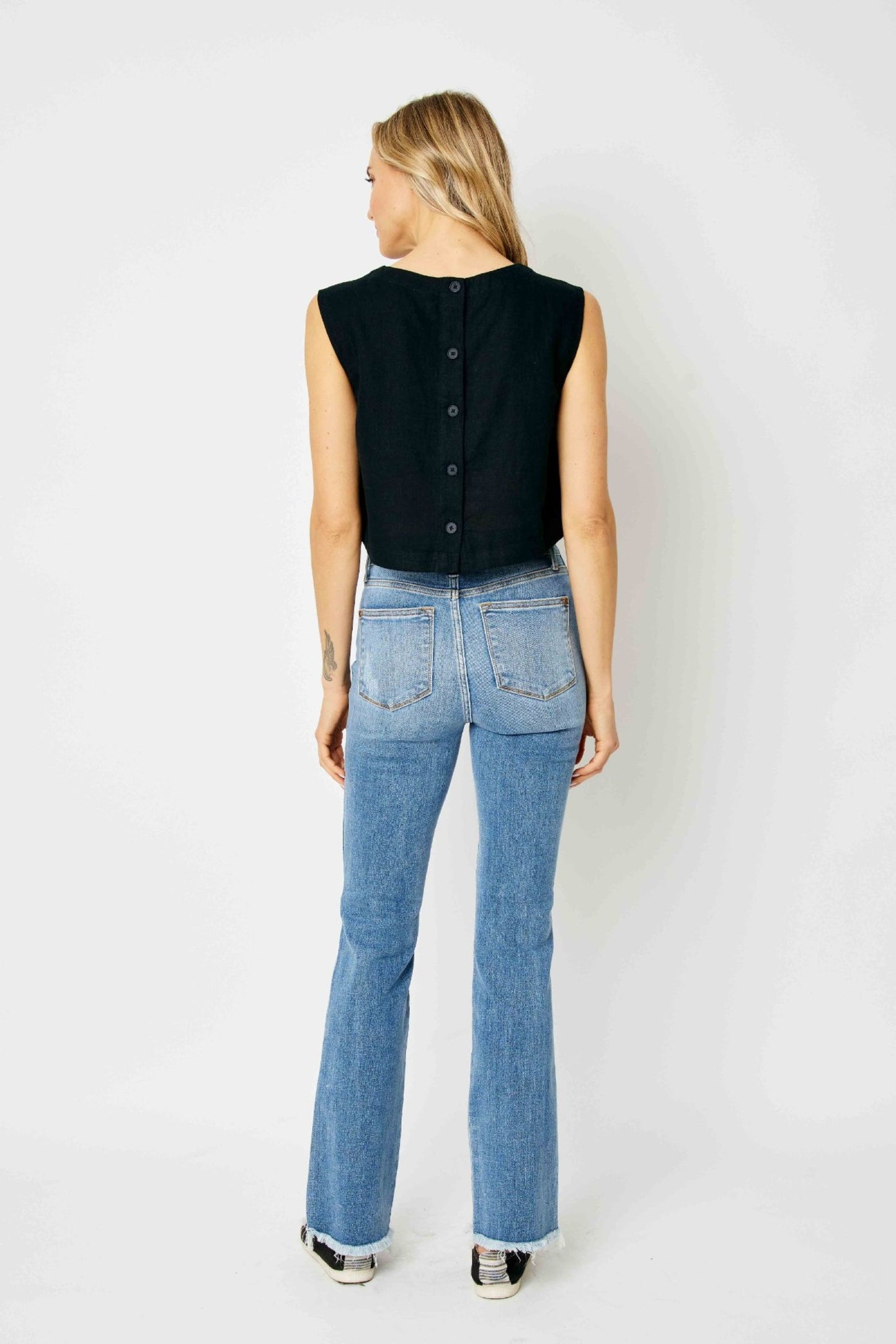 JB High Waisted Destroyed Fray Hem Bootcut