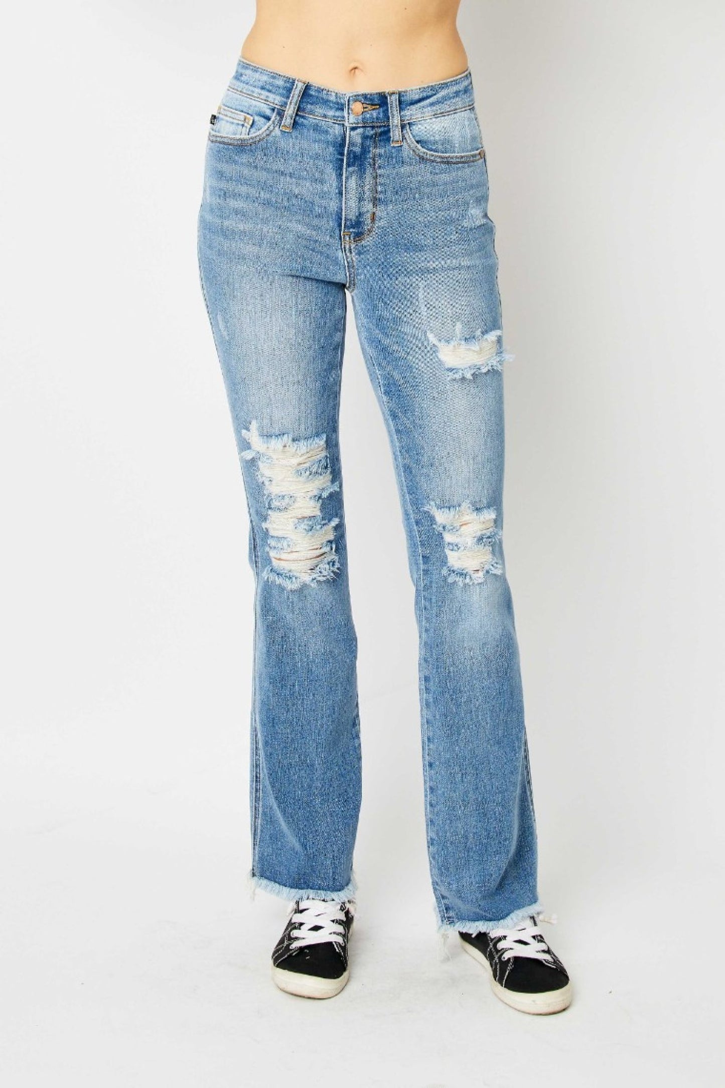 JB High Waisted Destroyed Fray Hem Bootcut