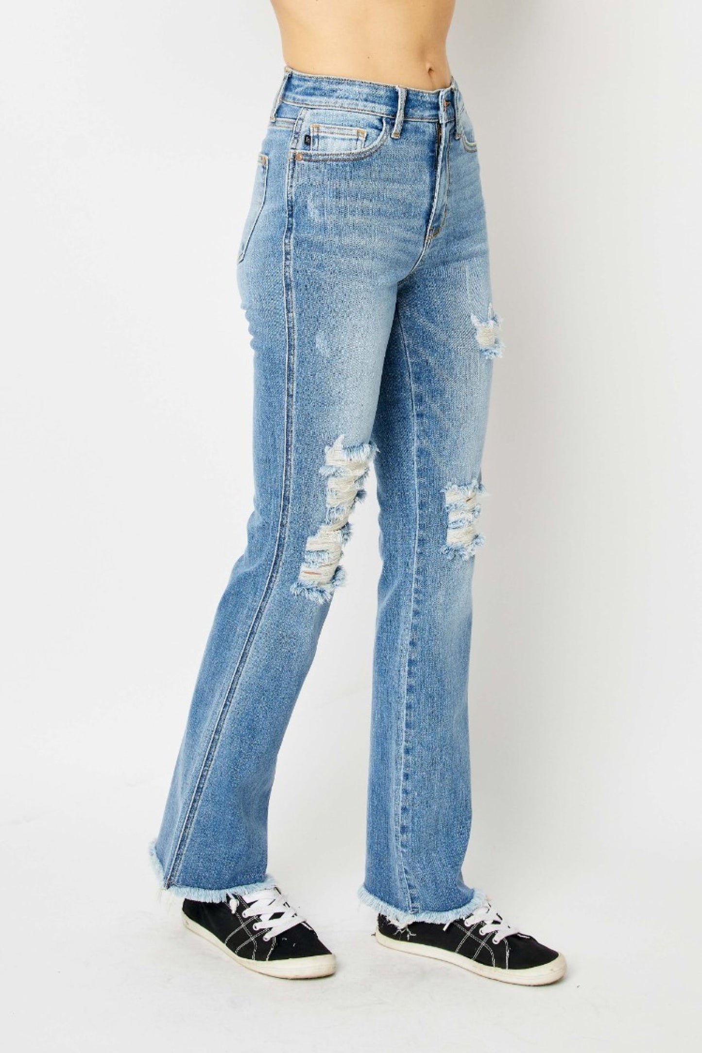 JB High Waisted Destroyed Fray Hem Bootcut