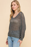 Open Weave V-Neck Sweater