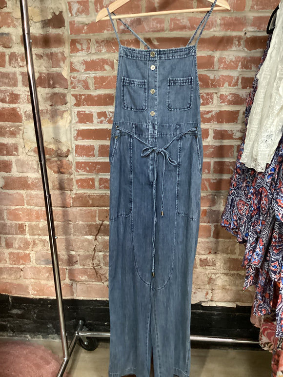 Jumping in Denim Jumpsuit