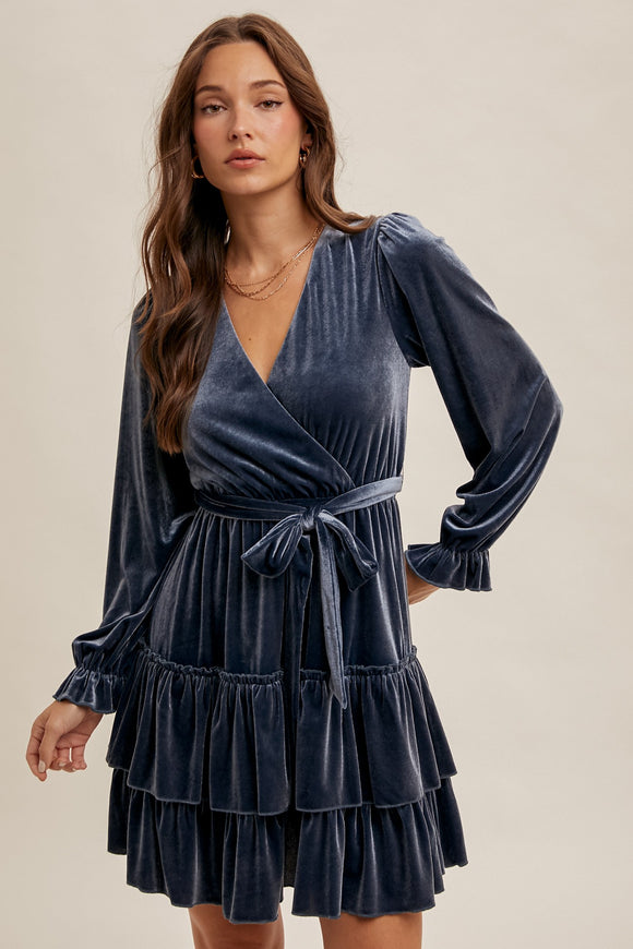 Velvet Night Ruffled Mini Dress