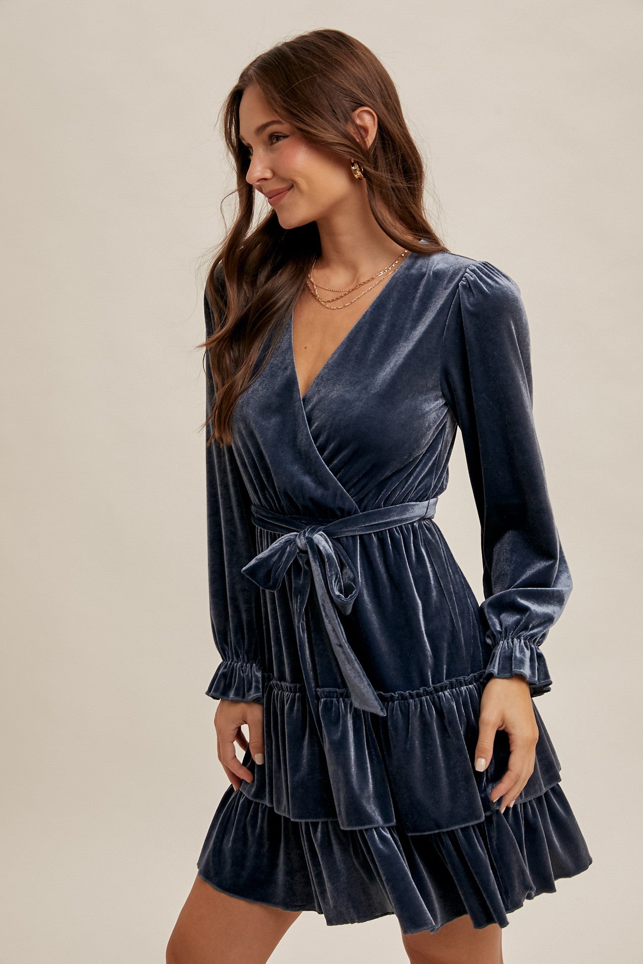 Velvet Night Ruffled Mini Dress