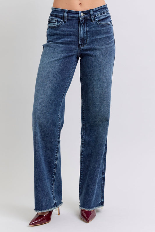 Judy Blue Mid Rise Raw Hem Wide Leg