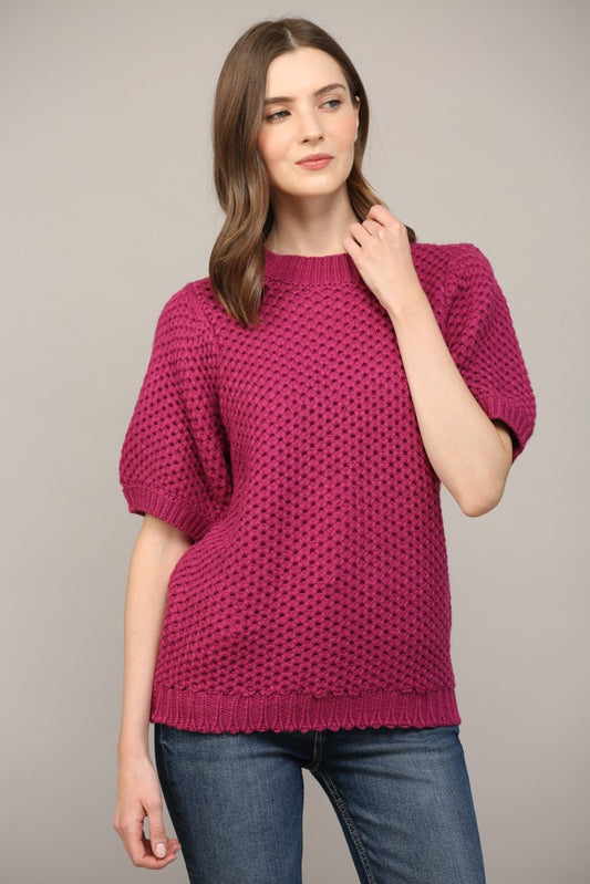 Open Knit Puff Sleeve Sweater