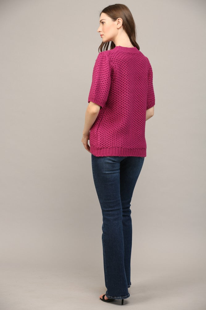 Open Knit Puff Sleeve Sweater