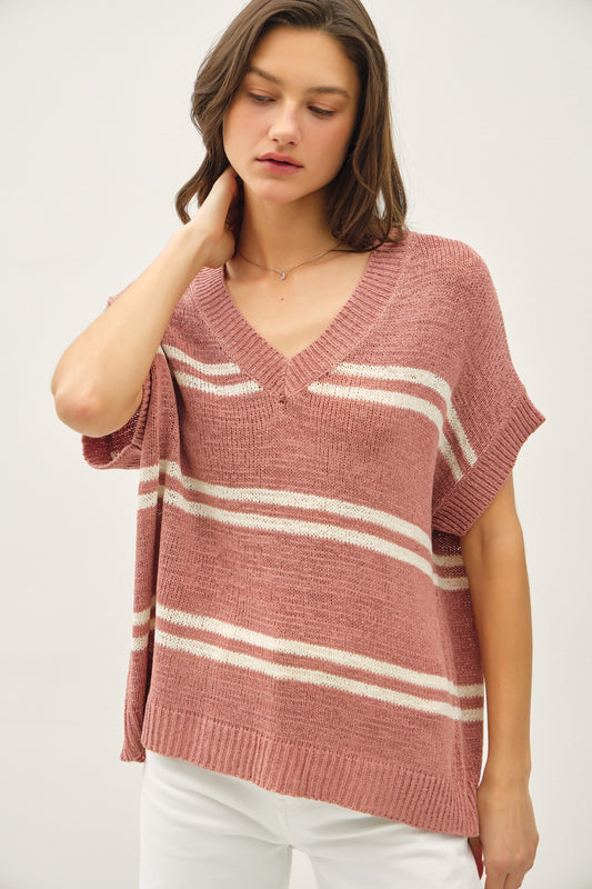 Striped Cap Sleeve Sweater