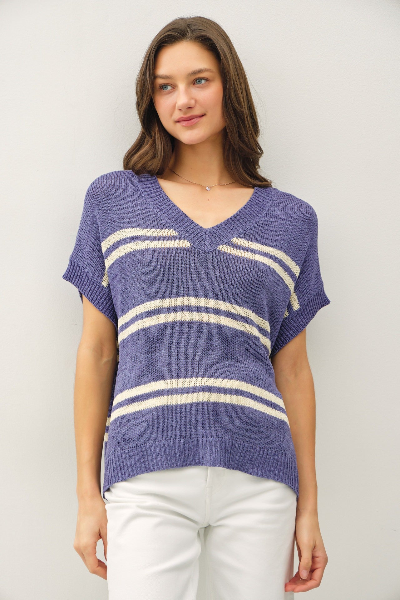 Striped Cap Sleeve Sweater