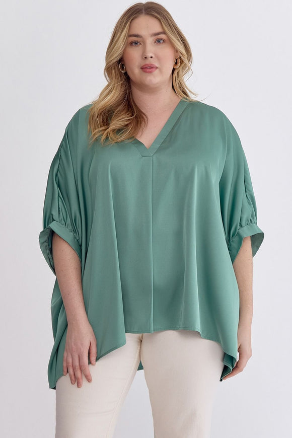 Satin V-Neck Plus Top