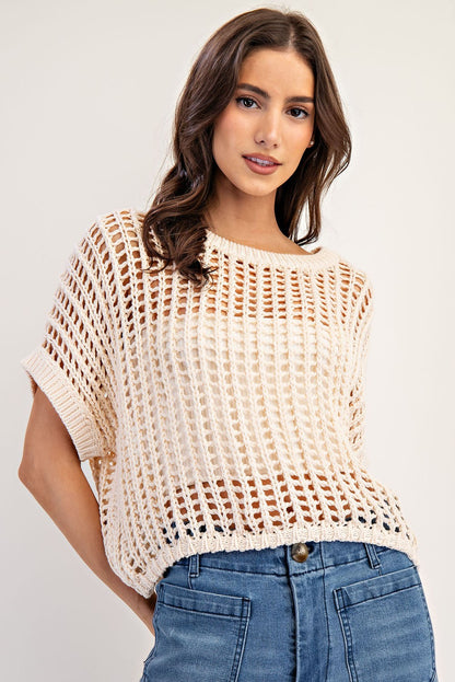Cute in Crochet Knit Cropped Sweater