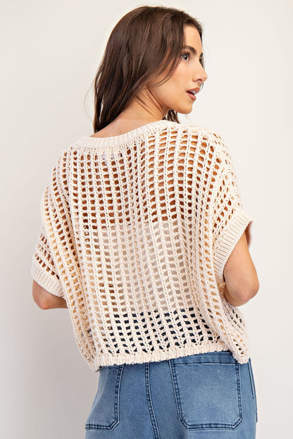 Cute in Crochet Knit Cropped Sweater