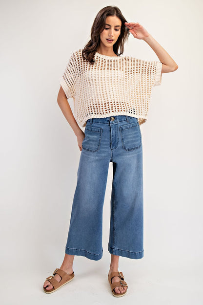 Cute in Crochet Knit Cropped Sweater