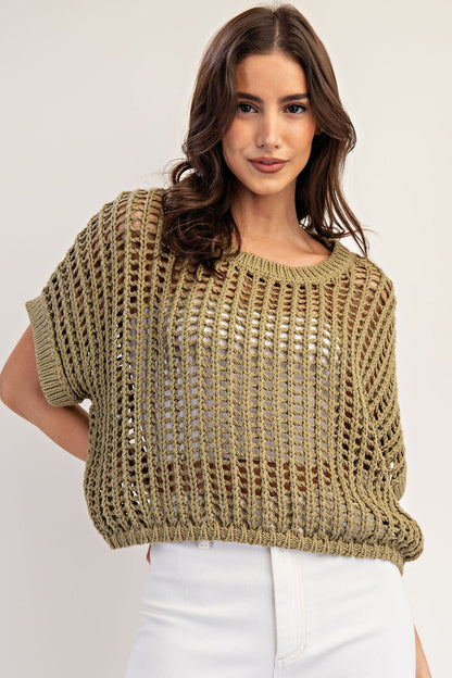 Cute in Crochet Knit Cropped Sweater
