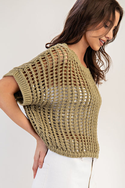 Cute in Crochet Knit Cropped Sweater
