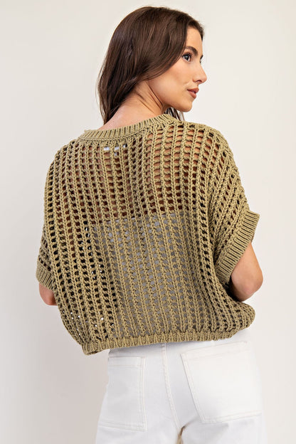 Cute in Crochet Knit Cropped Sweater