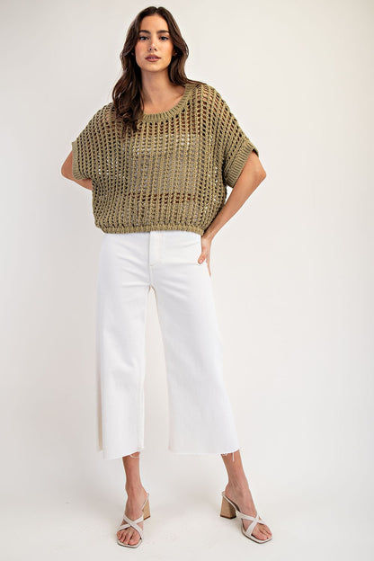 Cute in Crochet Knit Cropped Sweater