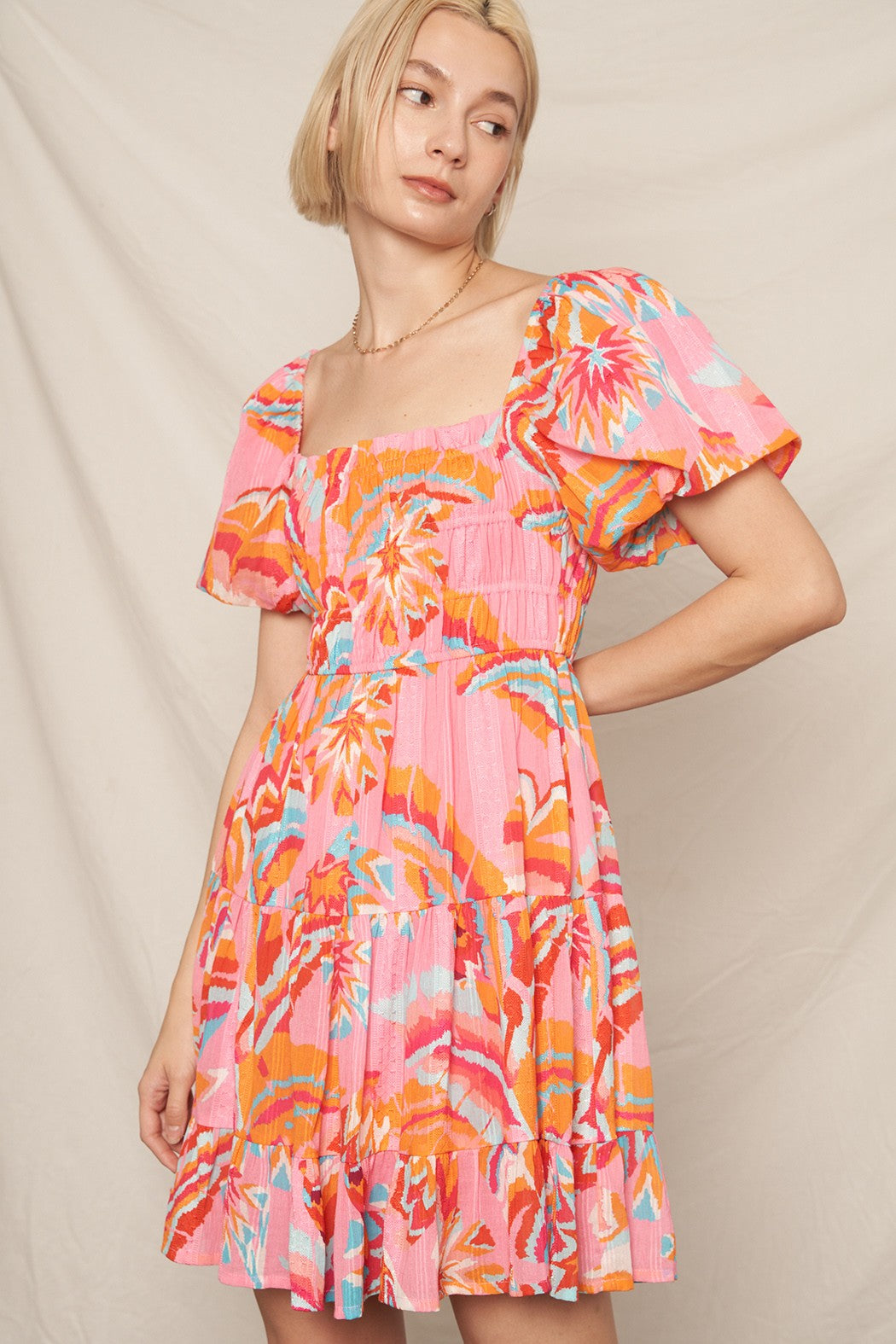 Floral Puff Sleeve Mini Dress