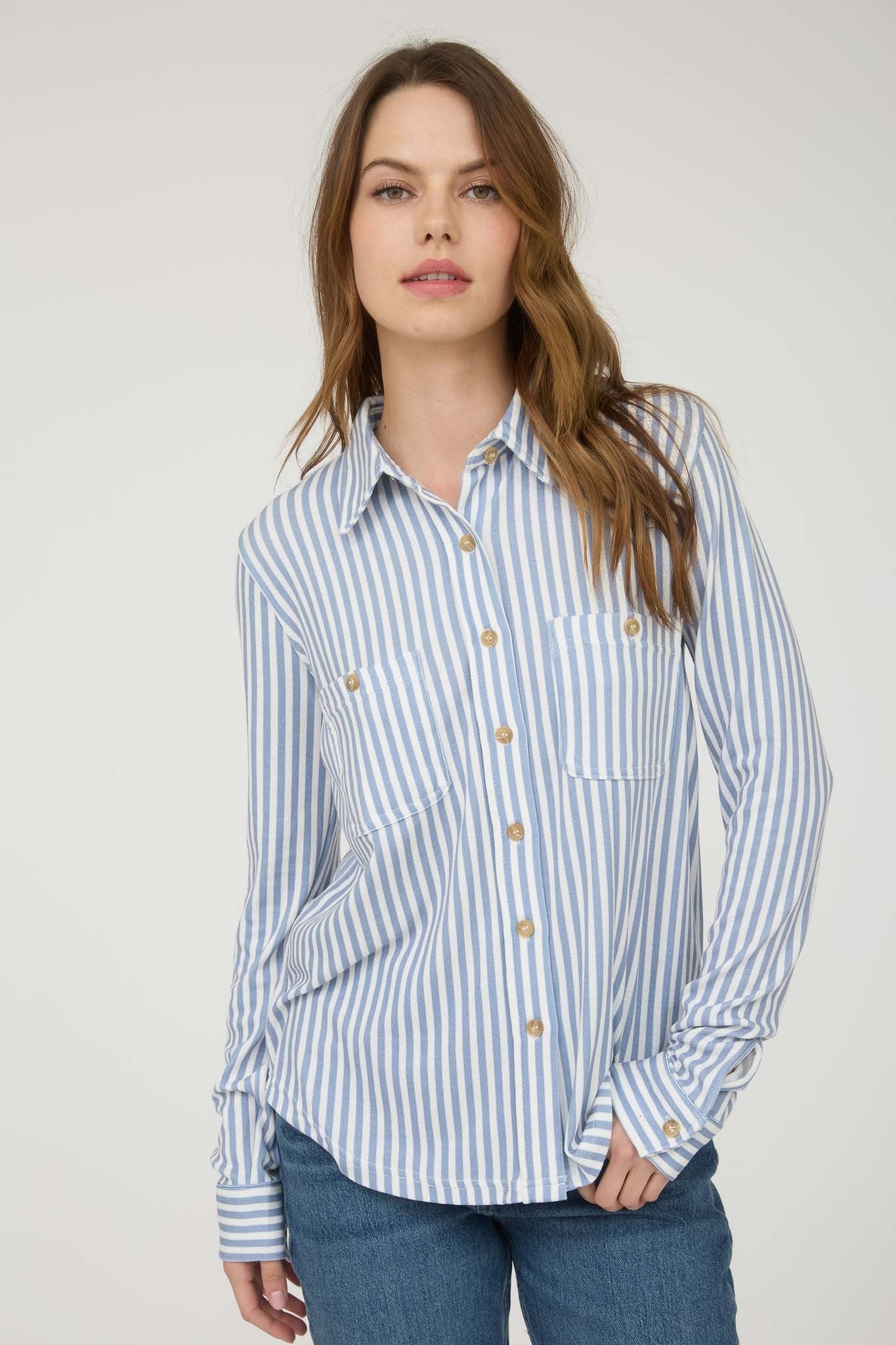 Soft in Stripes Button Down Top