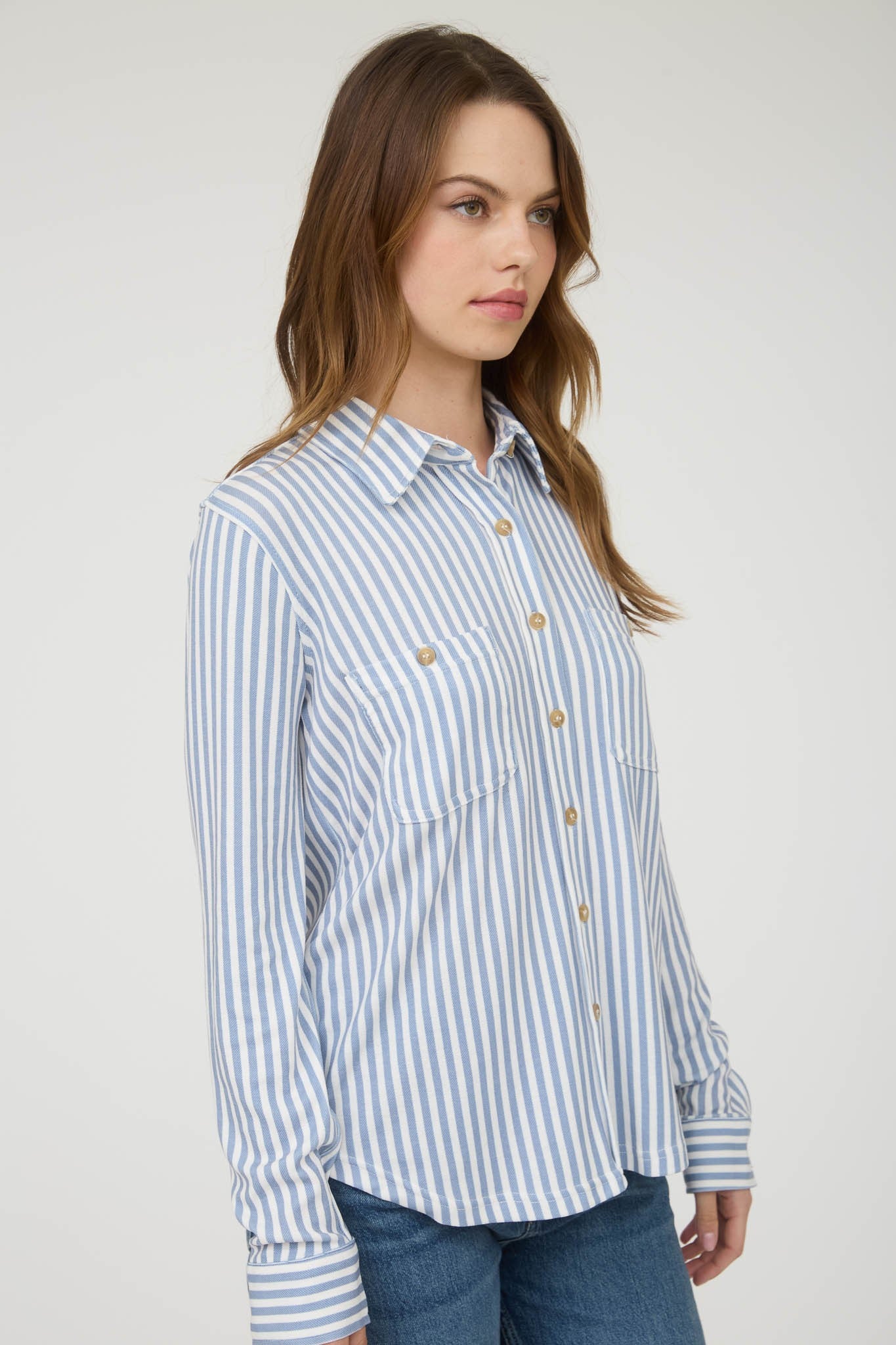 Soft in Stripes Button Down Top