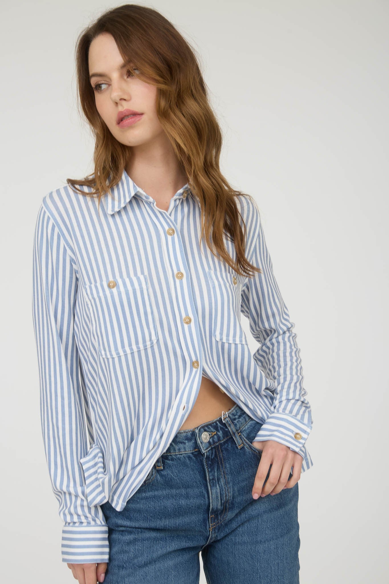 Soft in Stripes Button Down Top