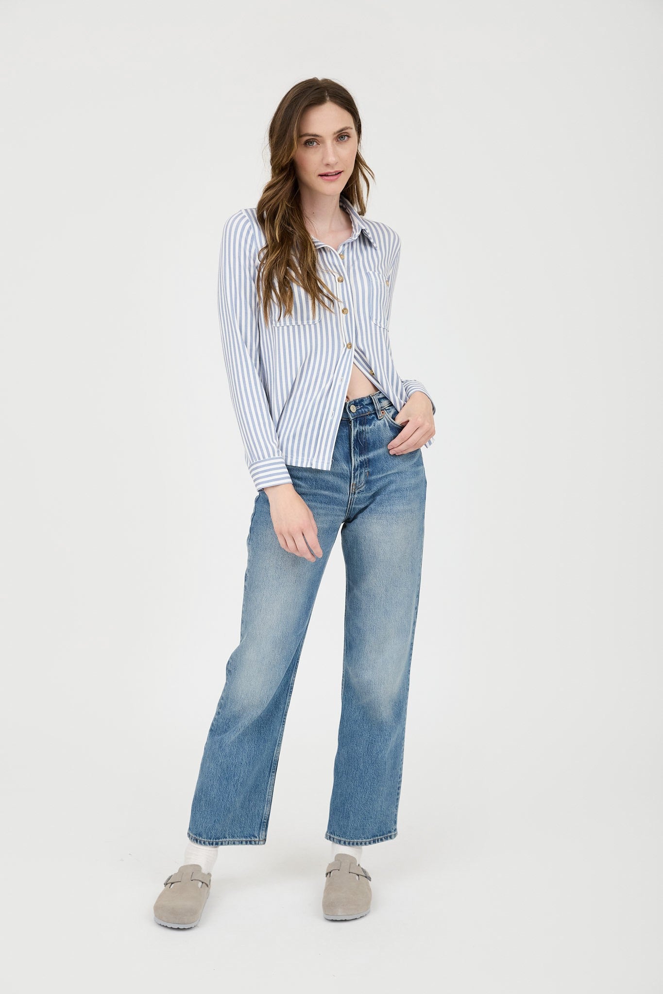 Soft in Stripes Button Down Top