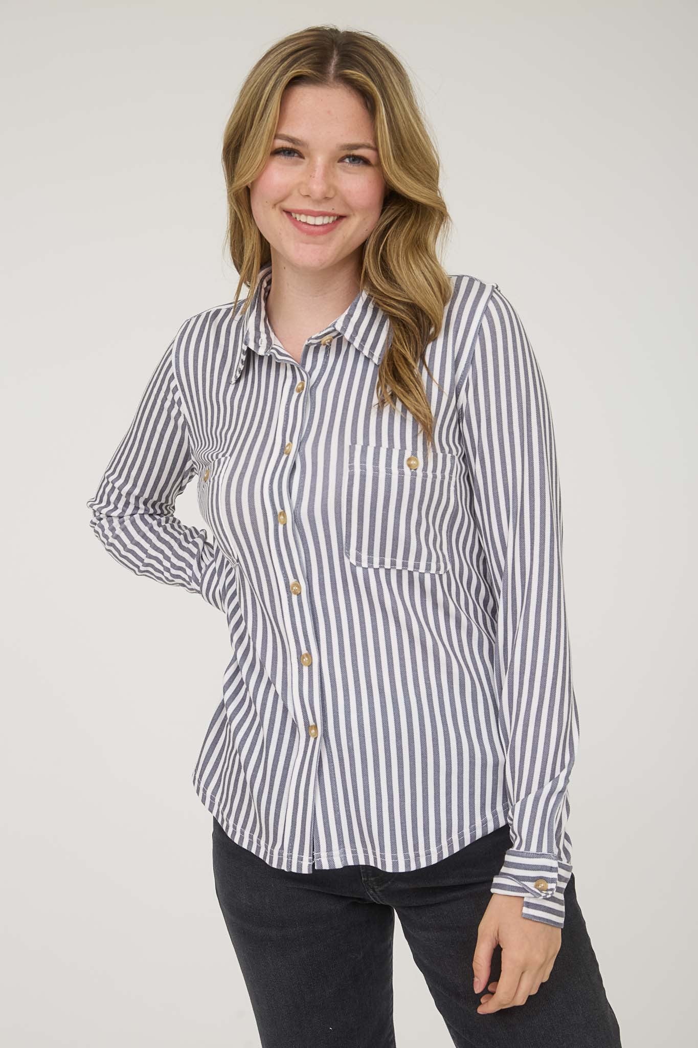 Soft in Stripes Button Down Top