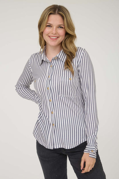 Soft in Stripes Button Down Top