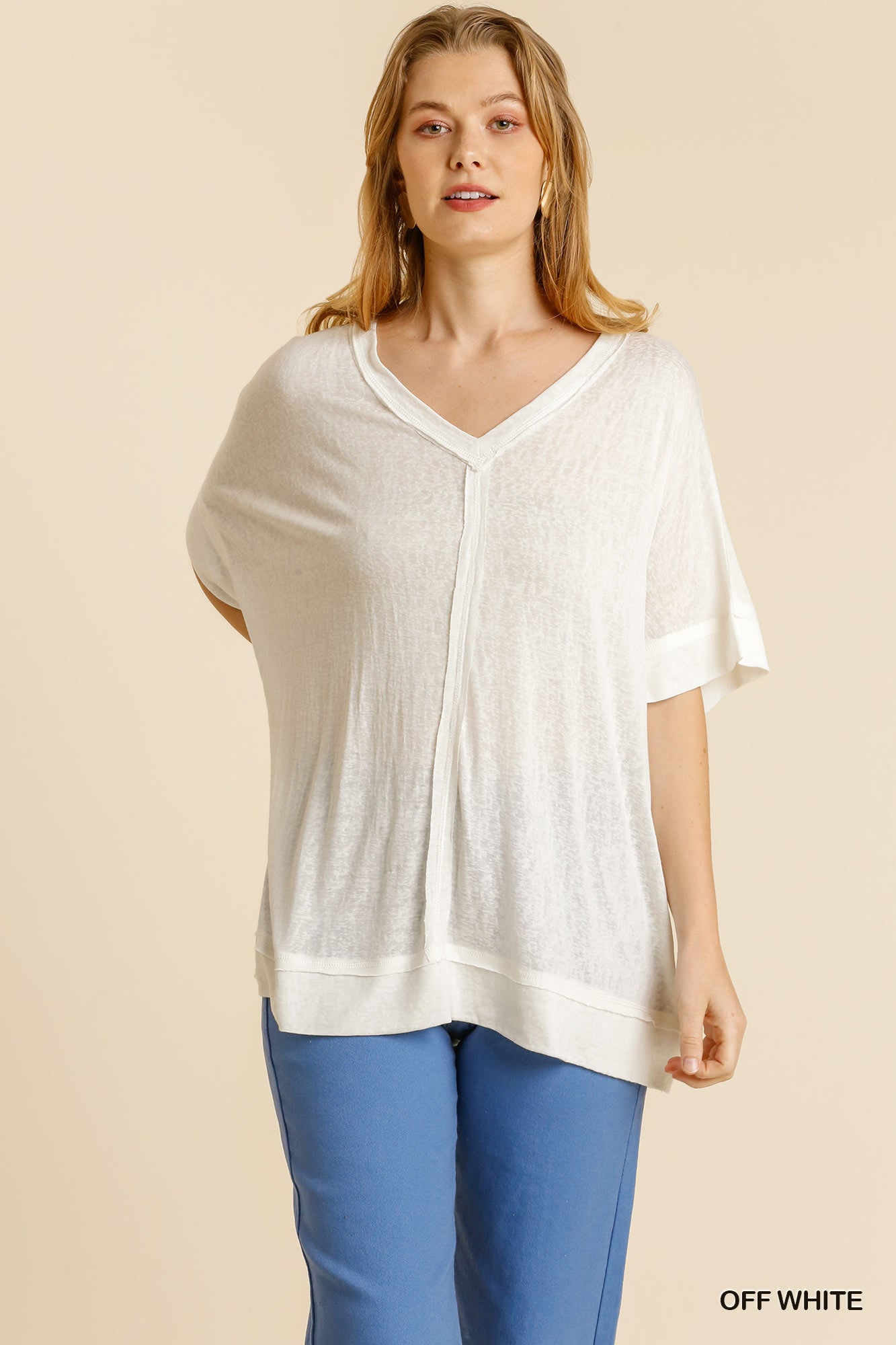 Raw Edge V-neck Top