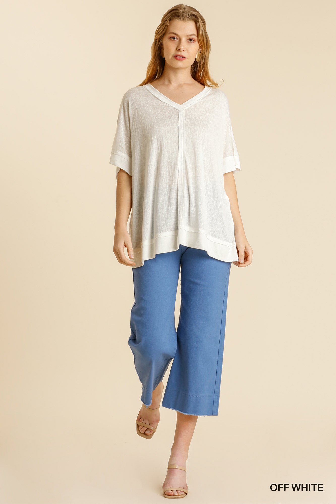 Raw Edge V-neck Top