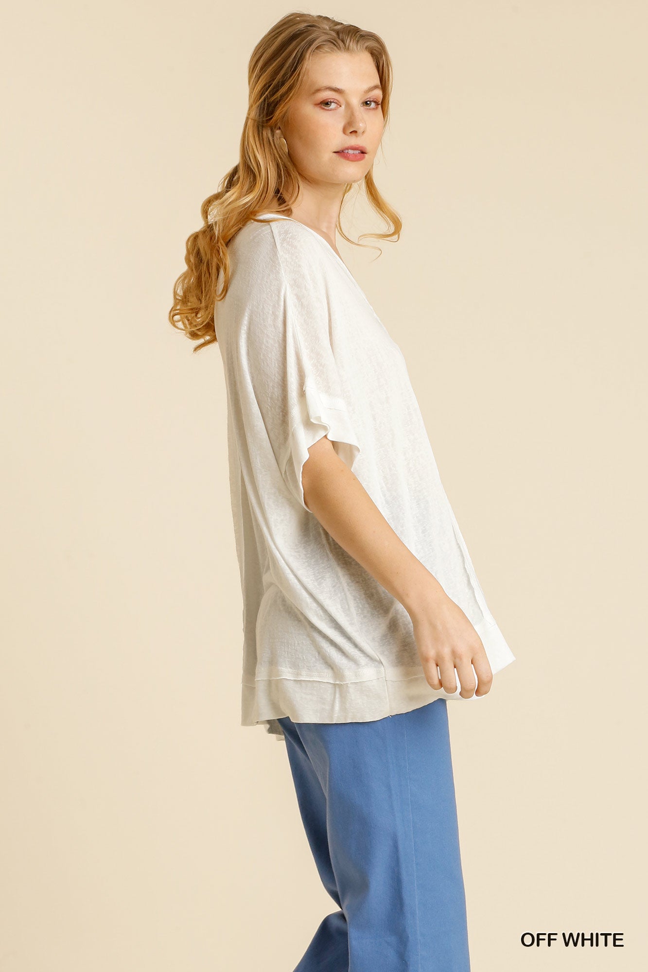 Raw Edge V-neck Top