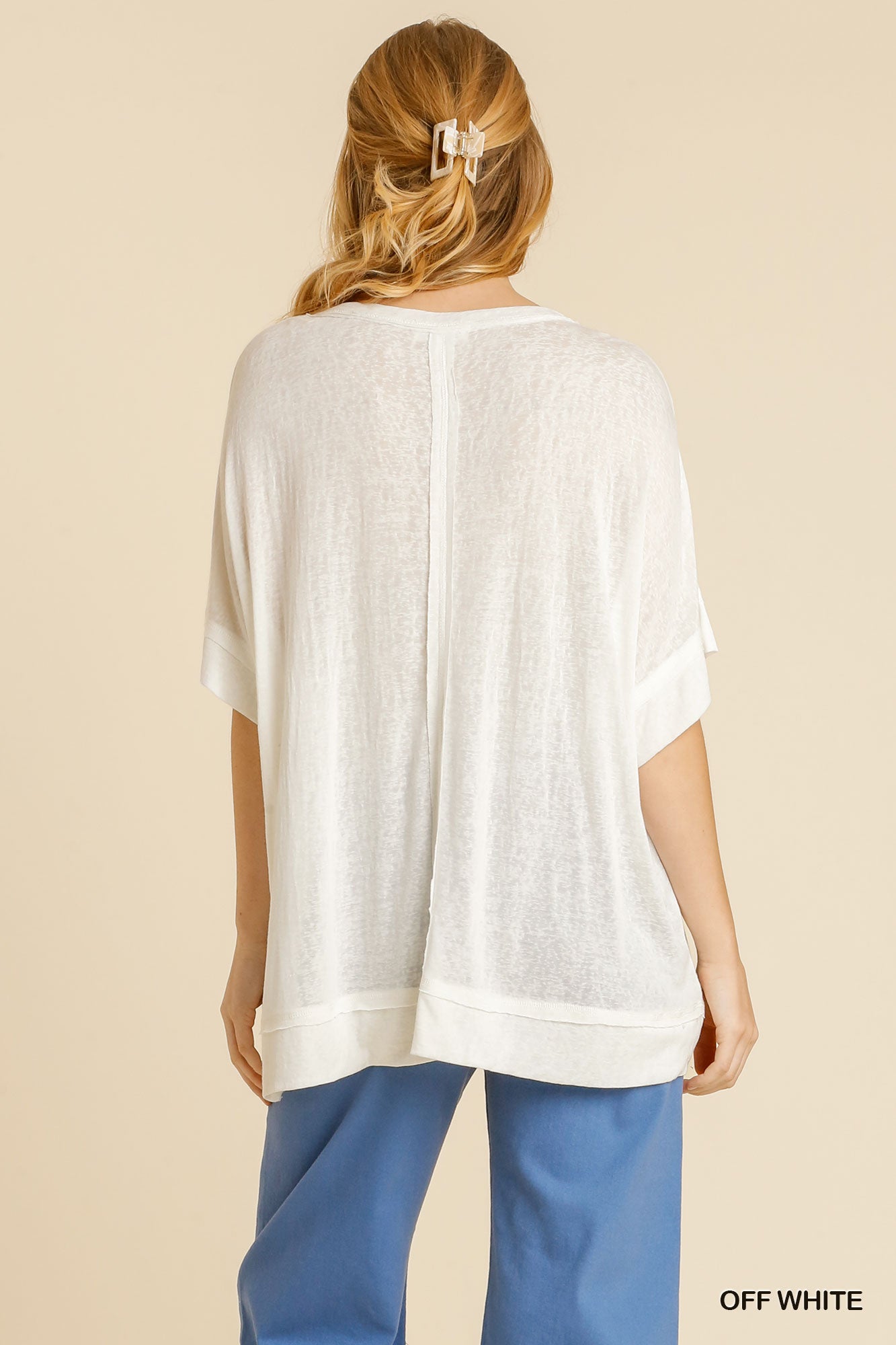 Raw Edge V-neck Top