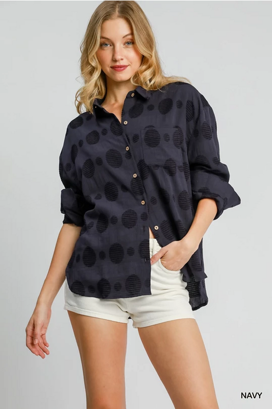 Jacquard Dot Button Down Top