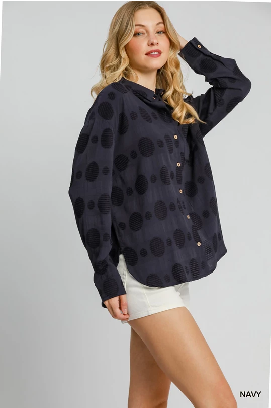 Jacquard Dot Button Down Top