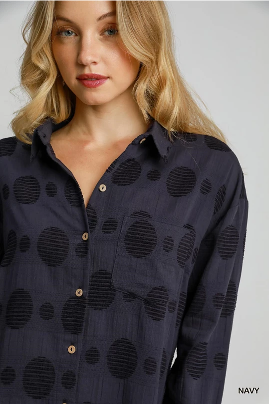 Jacquard Dot Button Down Top